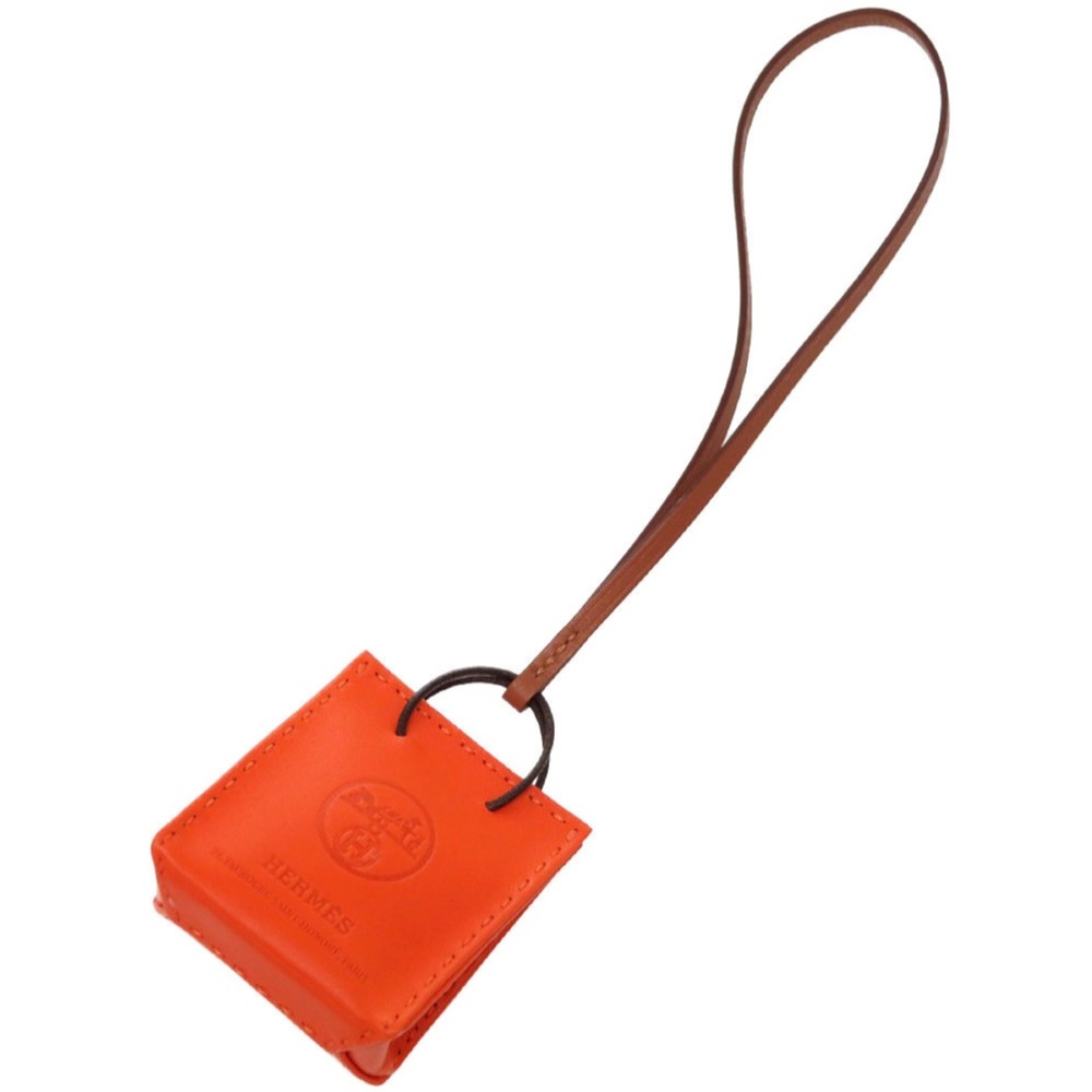 Hermes Orange Lambskin Leather Bag Charm